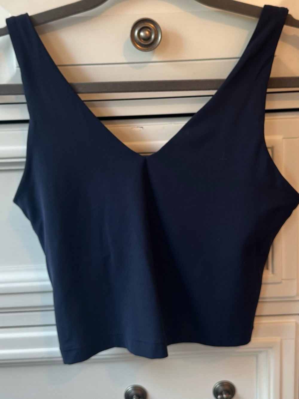 Athleta Transcend V-Neck Crop Sports Bra | Navy Blue | S